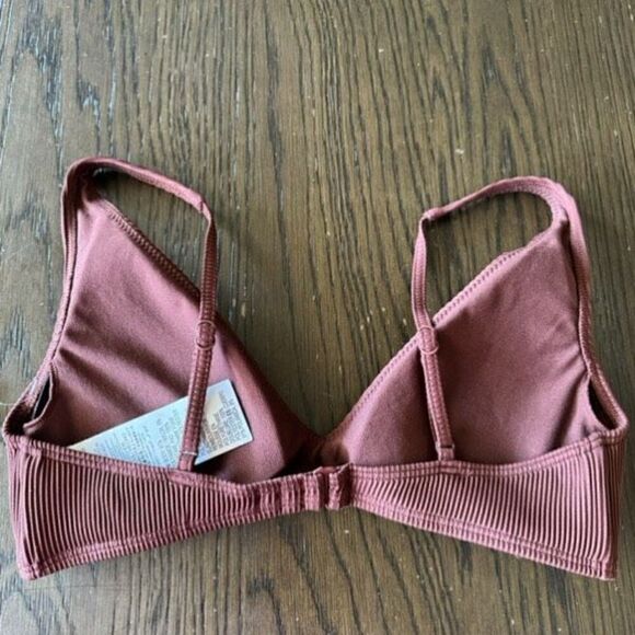 Roxy Chocolate Brown Ribbed Love The Oceana Bikini Top Med NWT - Picture 4 of 8
